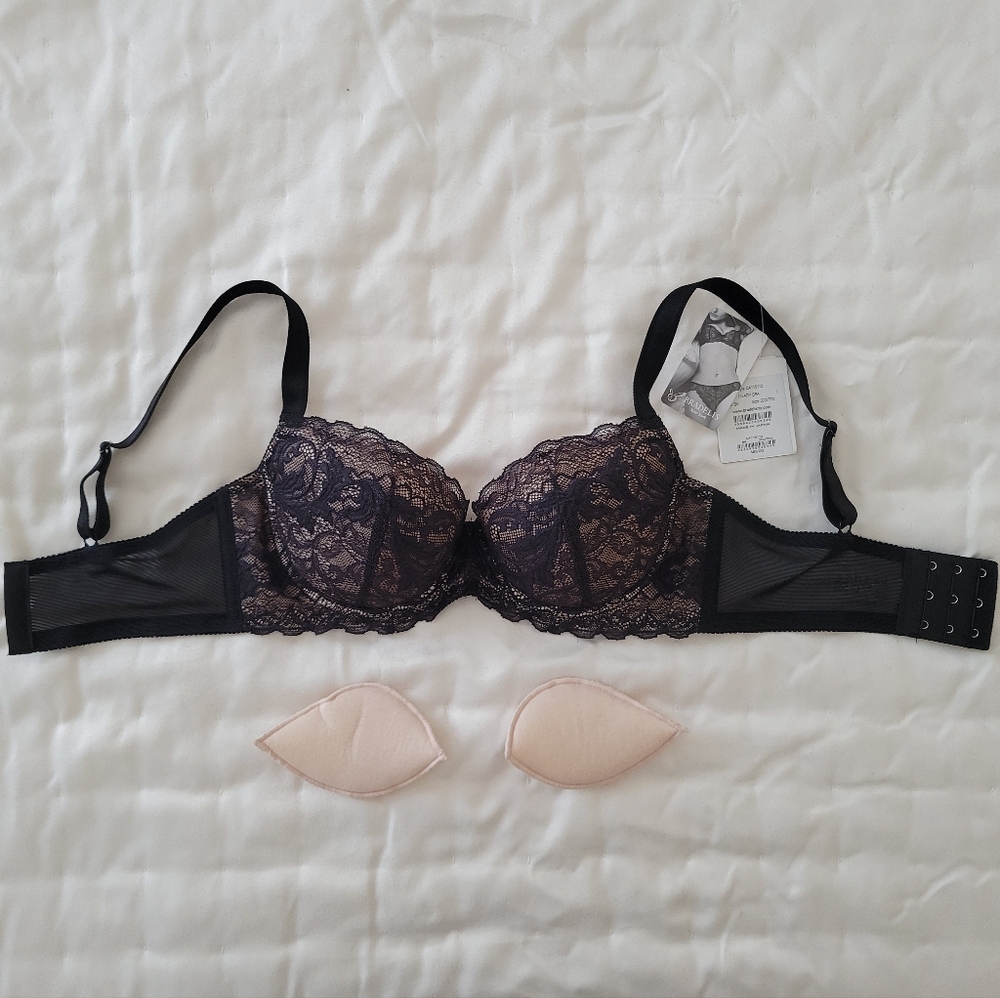 NWT BRADELIS BLACK LACE STEP 2 HILARY BRA 32D / 70D